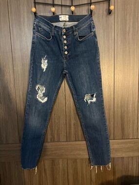 Distressed Free People Women’s High-Rise Button-Fly Jeans Size 30